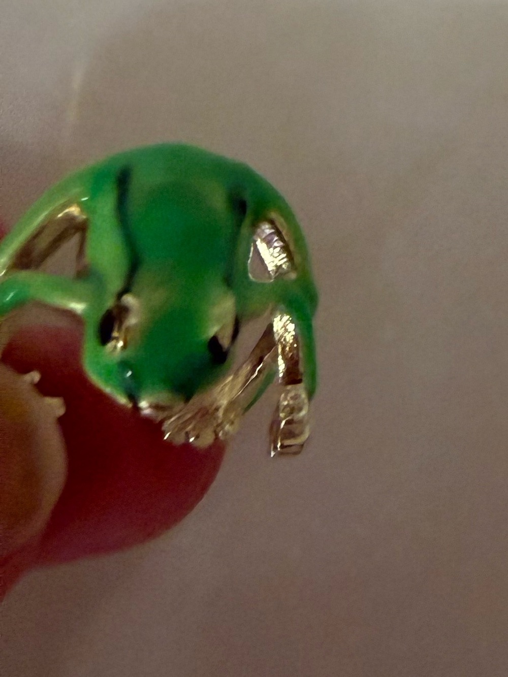 Green Enamel Frog Charm with Gold Accents
